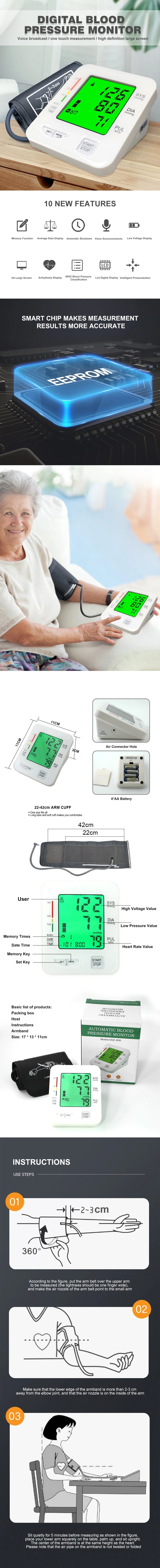 ODM OEM Automatic Sphygmomanometer Heart Beat Rate Pulse Meter Machine Digital up Arm Bp Blood Pressure Monitor