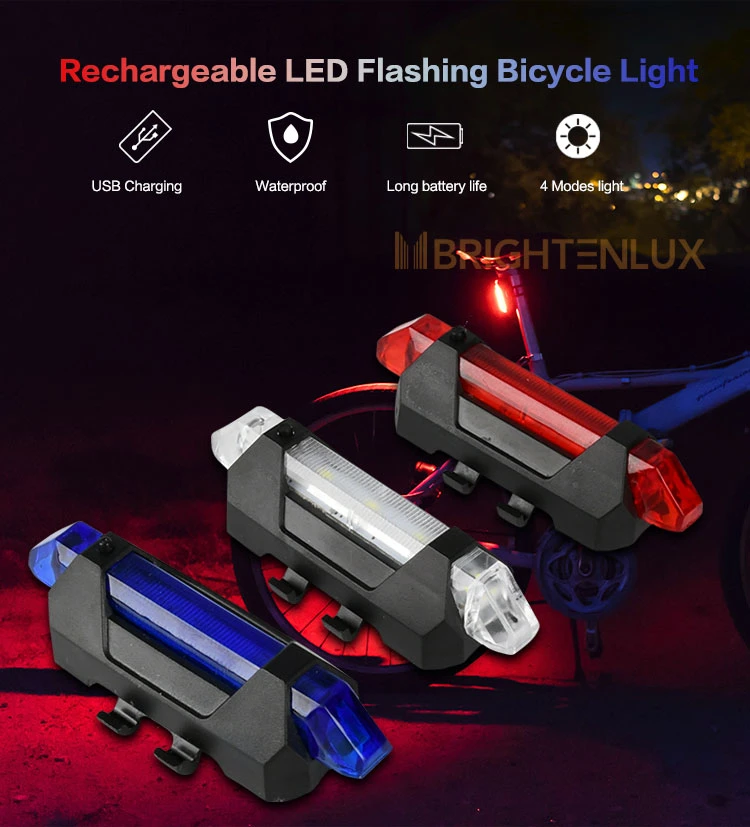 Brightenlux 3 Colours Red Blue White USB Charging Bike Taillight