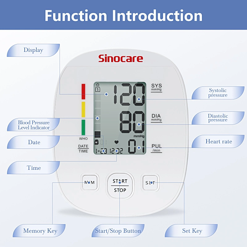 Sinocare Wholesale Best Price LCD Display Heart Rate Upper Arm Blood Pressure Monitor